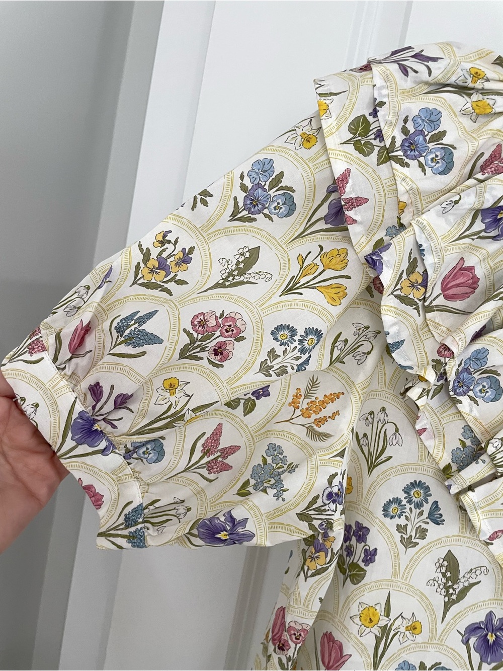 NEW Ruffle Collar Puff Sleeve Top Floral Grandmillenial Cottagecore. Sk4 - Picture 4 of 8